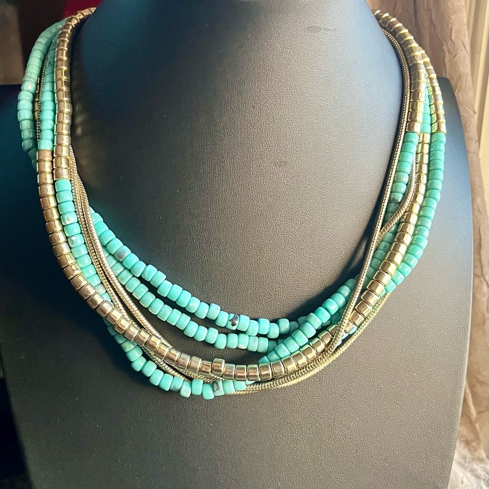 Georgio Armani Turquoise Gold Bead Necklace 35$